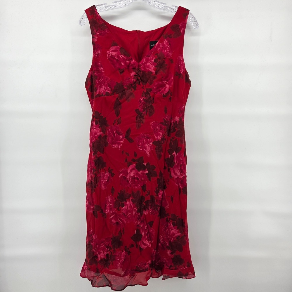 VTG Red Floral‎ Rose Print Dress Size 14 Coquette Romantic Feminine